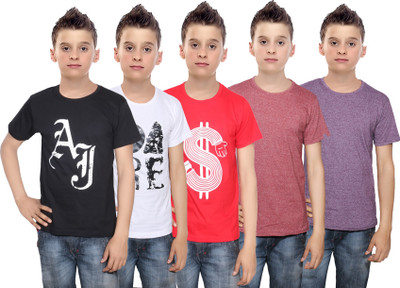 

IndiWeaves Boys Printed Cotton T Shirt(Multicolor, Pack of 5, Black;brown;purple;red;white