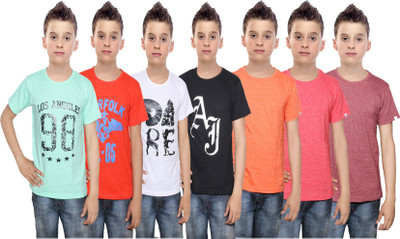 

IndiWeaves Boys Printed Cotton T Shirt(Multicolor, Pack of 7, Black;brown;green;orange;red;white