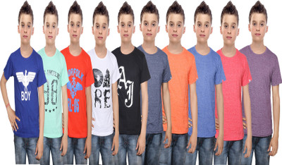 

IndiWeaves Boys Printed Cotton T Shirt(Multicolor, Pack of 10, Black;blue;green;orange;purple;red;white