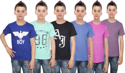 

IndiWeaves Boys Printed Cotton T Shirt(Multicolor, Pack of 6, Black;blue;green;pink;purple