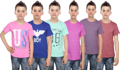 

IndiWeaves Boys Printed Cotton T Shirt(Multicolor, Pack of 6, Blue;brown;green;pink;purple