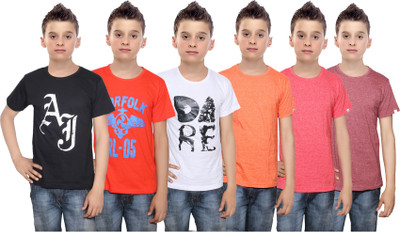 

IndiWeaves Boys Printed Cotton T Shirt(Multicolor, Pack of 6, Black;brown;orange;red;white