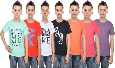 

IndiWeaves Boys Printed Cotton T Shirt(Multicolor, Pack of 7, Black;green;orange;purple;red;white