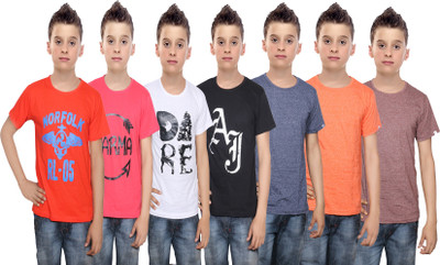 

IndiWeaves Boys Printed Cotton T Shirt(Multicolor, Pack of 7, Black;blue;brown;orange;red;white