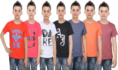 

IndiWeaves Boys Printed Cotton T Shirt(Multicolor, Pack of 7, Black;blue;brown;orange;red;white