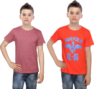 

IndiWeaves Boys Printed Cotton T Shirt(Multicolor, Pack of 2, Brown;orange