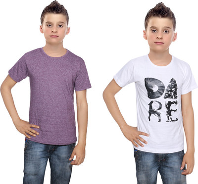 

IndiWeaves Boys Printed Cotton T Shirt(Multicolor, Pack of 2, Purple;white