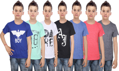 

IndiWeaves Boys Printed Cotton T Shirt(Multicolor, Pack of 7, Black;blue;green;red;white