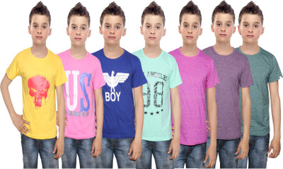 

IndiWeaves Boys Printed Cotton T Shirt(Multicolor, Pack of 7, Blue;green;pink;purple;yellow