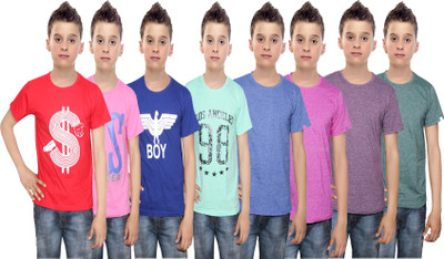 

IndiWeaves Boys Printed Cotton T Shirt(Multicolor, Pack of 8, Blue;green;pink;purple;red