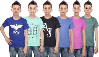 

IndiWeaves Boys Printed Cotton T Shirt(Multicolor, Pack of 6, Black;blue;green;pink