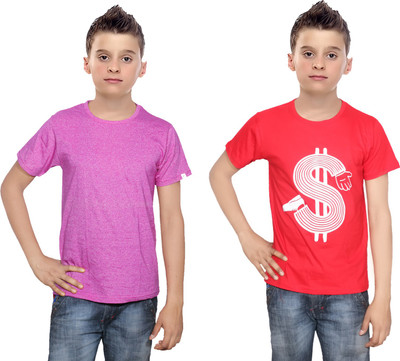 

IndiWeaves Boys Printed Cotton T Shirt(Multicolor, Pack of 2, Pink;red