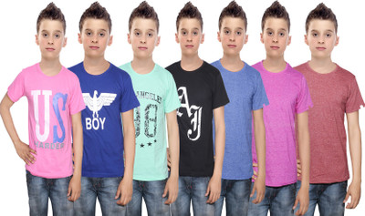 

IndiWeaves Boys Printed Cotton T Shirt(Multicolor, Pack of 7, Black;blue;brown;green;pink