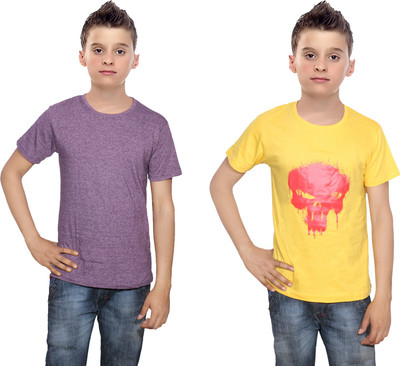

IndiWeaves Boys Printed Cotton T Shirt(Multicolor, Pack of 2, Purple;yellow