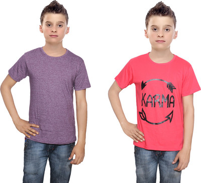 

IndiWeaves Boys Printed Cotton T Shirt(Multicolor, Pack of 2, Purple;red