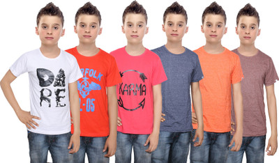 

IndiWeaves Boys Printed Cotton T Shirt(Multicolor, Pack of 6, Blue;brown;orange;red;white