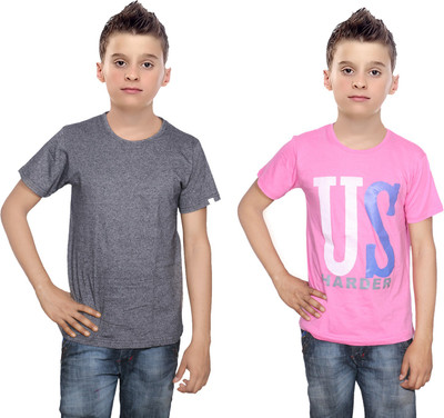 

IndiWeaves Boys Printed Cotton T Shirt(Multicolor, Pack of 2, Black;pink
