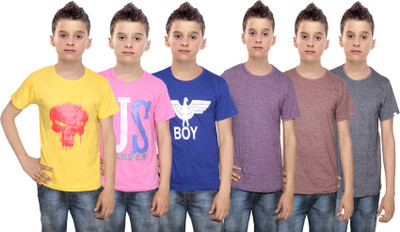 

IndiWeaves Boys Printed Cotton T Shirt(Multicolor, Pack of 6, Black;blue;brown;pink;purple;yellow