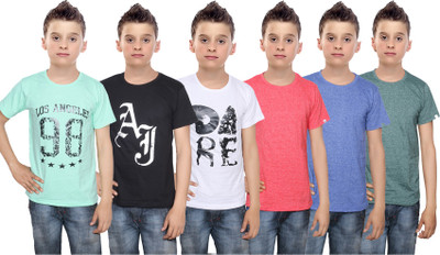 

IndiWeaves Boys Printed Cotton T Shirt(Multicolor, Pack of 6, Black;blue;green;red;white