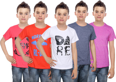 

IndiWeaves Boys Printed Cotton T Shirt(Multicolor, Pack of 5, Blue;orange;pink;red;white