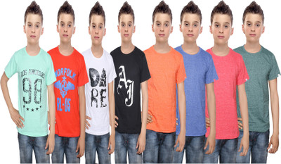 

IndiWeaves Boys Printed Cotton T Shirt(Multicolor, Pack of 8, Black;blue;green;orange;red;white