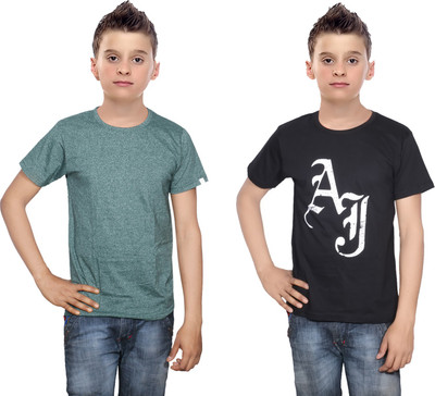 

IndiWeaves Boys Printed Cotton T Shirt(Multicolor, Pack of 2, Black;green