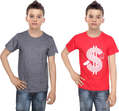 

IndiWeaves Boys Printed Cotton T Shirt(Multicolor, Pack of 2, Black;red