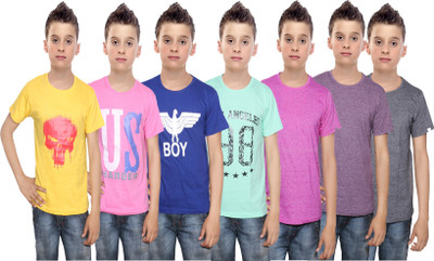 

IndiWeaves Boys Printed Cotton T Shirt(Multicolor, Pack of 7, Black;blue;green;pink;purple;yellow