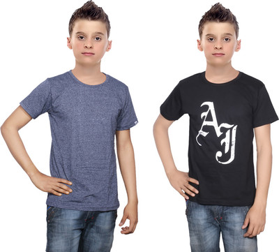 

IndiWeaves Boys Printed Cotton T Shirt(Multicolor, Pack of 2, Black;blue