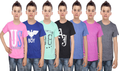 

IndiWeaves Boys Printed Cotton T Shirt(Multicolor, Pack of 7, Black;blue;green;pink