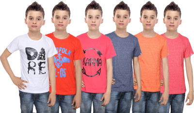 

IndiWeaves Boys Printed Cotton T Shirt(Multicolor, Pack of 6, Blue;orange;red;white