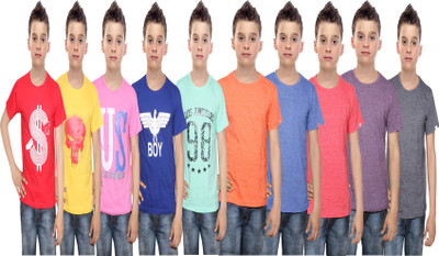 

IndiWeaves Boys Printed Cotton T Shirt(Multicolor, Pack of 10, Black;blue;green;orange;pink;purple;red;yellow