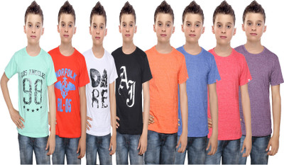 

IndiWeaves Boys Printed Cotton T Shirt(Multicolor, Pack of 8, Black;blue;green;orange;purple;red;white