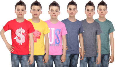 

IndiWeaves Boys Printed Cotton T Shirt(Multicolor, Pack of 6, Black;blue;green;pink;red;yellow