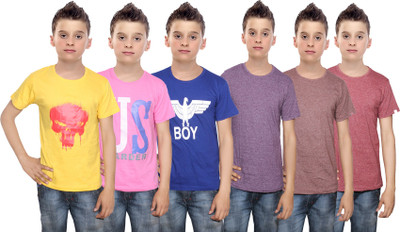 

IndiWeaves Boys Printed Cotton T Shirt(Multicolor, Pack of 6, Blue;brown;pink;purple;yellow
