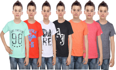 

IndiWeaves Boys Printed Cotton T Shirt(Multicolor, Pack of 7, Black;green;orange;red;white