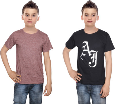 

IndiWeaves Boys Printed Cotton T Shirt(Multicolor, Pack of 2, Black;brown