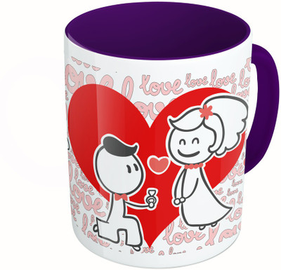 

MiiCreations Printed Two Tone Blue And White Valentine Day Ceramic Mug(325 ml), Multicolor