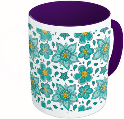 

MiiCreations Printed Two Tone Blue And White Flower Pattern Ceramic Mug(325 ml), Multicolor