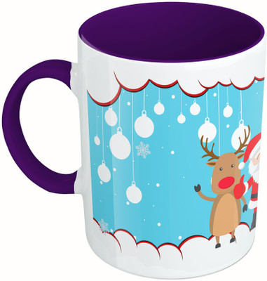 

MiiCreations Printed Two Tone Blue And White Merry Christmas Ceramic Mug(325 ml), Multicolor
