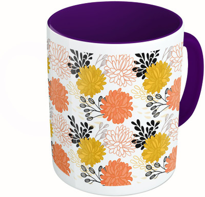 

MiiCreations Printed Two Tone Blue And White Flowers Pattern Ceramic Mug(325 ml), Multicolor