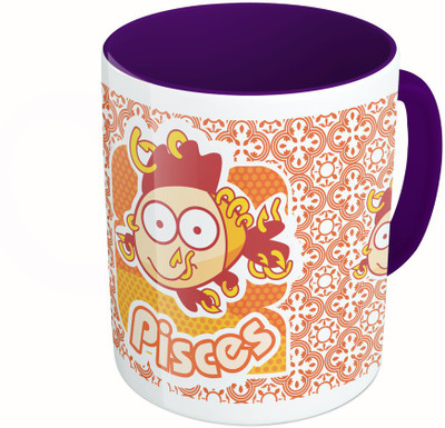 

MiiCreations Printed Two Tone Blue And White Zodiac Sign Pisces Ceramic Mug(325 ml), Multicolor
