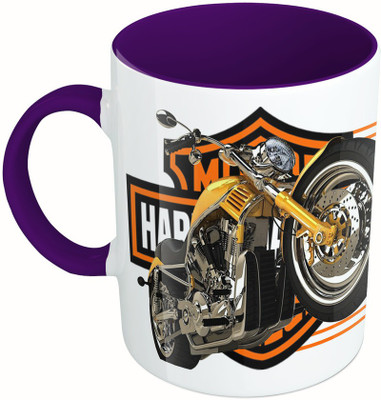 

MiiCreations Printed Two Tone Blue And White Harley Davidson Ceramic Mug(325 ml), Multicolor