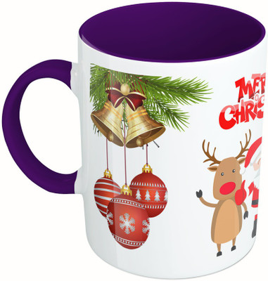 

MiiCreations Printed Two Tone Blue And White Merry Christmas Greetings Ceramic Mug(325 ml), Multicolor