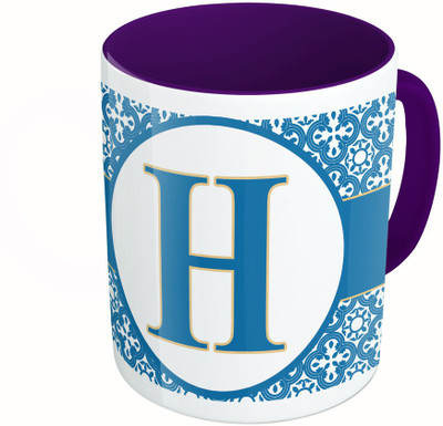 

MiiCreations Printed Two Tone Blue And White Alphabet Letter "H" Ceramic Mug(325 ml), Multicolor