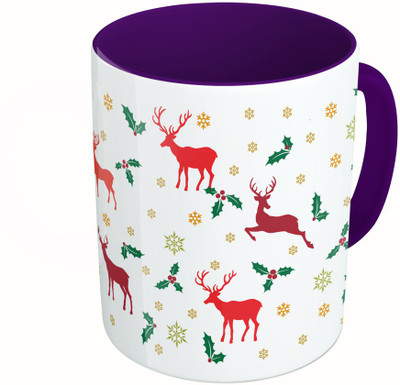 

MiiCreations Printed Two Tone Blue And White Christmas Pattern Ceramic Mug(325 ml), Multicolor