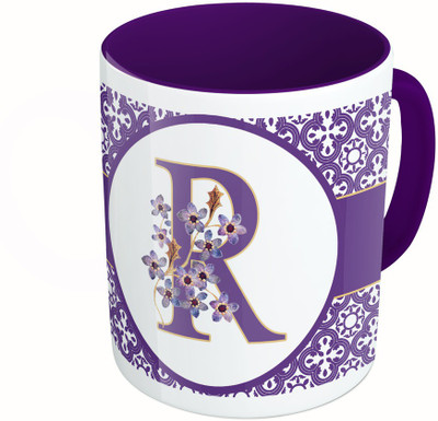 

MiiCreations Printed Two Tone Blue And White Alphabet Letter "R" Ceramic Mug(325 ml), Multicolor