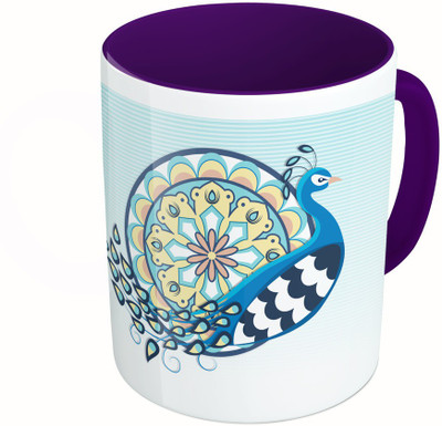 

MiiCreations Printed Two Tone Blue And White Peacock Ceramic Mug(325 ml), Multicolor