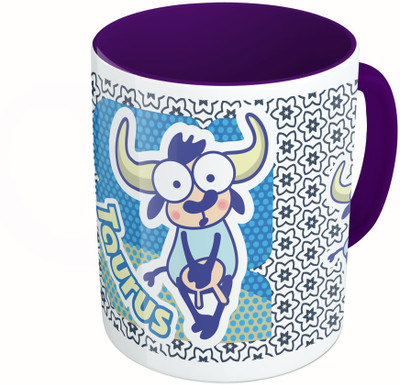 

MiiCreations Printed Two Tone Blue And White Zodiac Sign Taurus Ceramic Mug(325 ml), Multicolor
