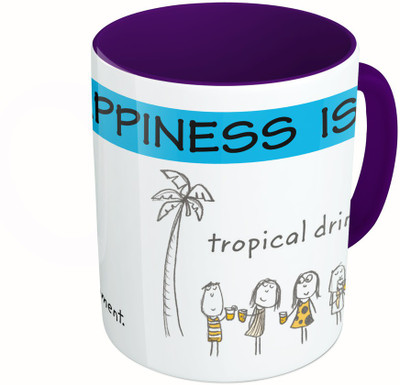 

MiiCreations Printed Two Tone Blue And White Happiness Is Living For The Movement Ceramic Mug(325 ml), Multicolor